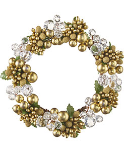 6.5 Inch Gold and Crystal Beaded Mini Wreath - Candle Ring