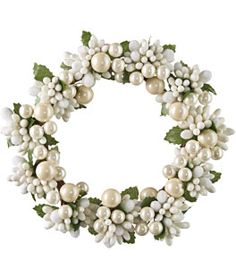 6.5 Inch White Beaded Mini Wreath - Candle Ring