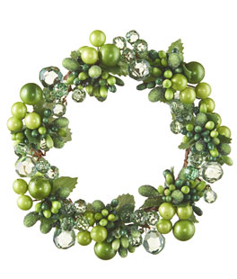 6.5 Inch Green and Crystal Beaded Mini Wreath - Candle Ring