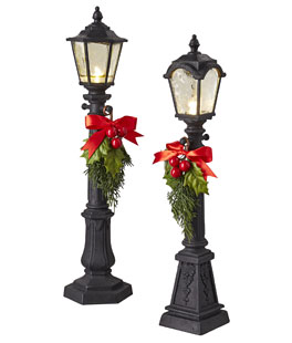19.25" Lighted Black Lamppost With Greenery Set of 2 Assorted - Battery Operated