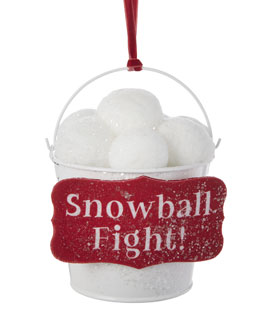 Snowball Fight Bucket Christmas Ornament 6.5 Inch