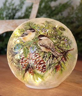 Chickadee Lighted Crackle Ball Battery Operated 6 Inch With Timer