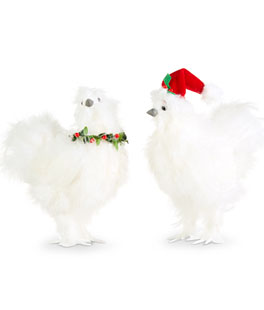 8 Inch Silky Christmas Chicken  Ornament Set of 2 Assorted