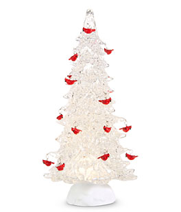 Cardinal Ornaments Acrylic Lighted Tree With Swirling Glitter -  NEW 2023