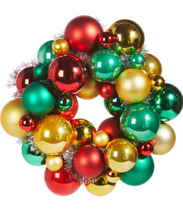 11 Inch Ball Wreath Ornament Red Green Gold - From RAZ New 2024