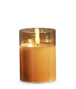 Gold Glass Flameless Candle 3 Inch x 4 Inch Ivory Pillar - Remote Ready