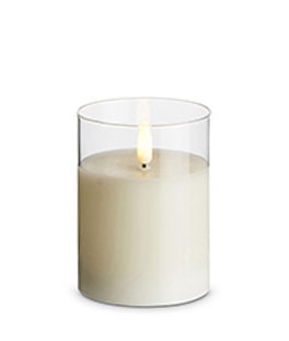 Clear Glass Flameless Candle 3 Inch x 4 Inch Ivory Pillar - Remote Ready