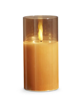 Gold Glass Flameless Candle 3 Inch x 6 Inch Ivory Pillar - Remote Ready