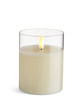Clear Glass Flameless Candle 3.5 Inch x 4 Inch Ivory Pillar - Remote Ready