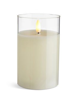 Clear Glass Flameless Candle 3.5 Inch x 5 Inch Ivory Pillar - Remote Ready