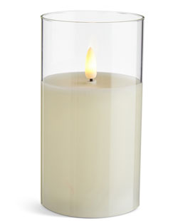 Clear Glass Flameless Candle 3.5 Inch x 6 Inch Ivory Pillar - Remote Ready