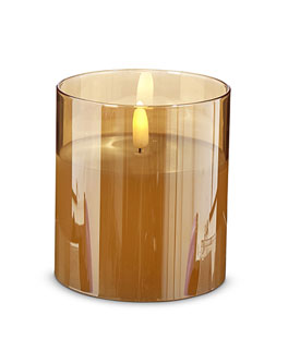 Gold Glass Flameless Candle 3.5 Inch x 4 Inch Ivory Pillar - Remote Ready