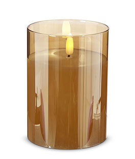 Gold Glass Flameless Candle 3.5 Inch x 5 Inch Ivory Pillar - Remote Ready