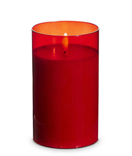 Red Glass Flameless Candle 3.5 Inch x 6 Inch Ivory Pillar - Remote Ready
