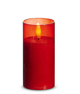 Red Glass Flameless Candle 2 Inch x 4 Inch Ivory Votive - Remote Ready
