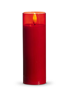 Red Glass Flameless Candle 2 Inch x 6 Inch Ivory Votive - Remote Ready