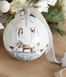 Glass Holy Family Ball Ornament 5 Inch