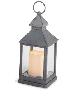 Battery Operated Antique Grey Candle Lantern - 9.25 Inch 5 Hour Timer