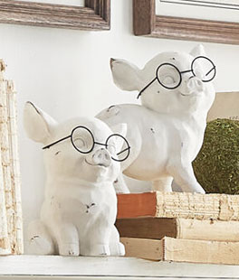 6.5 Inch Set of 2 Pig With Glasses Decorative Figurine From RAZ - New