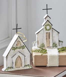 Church Ornament 6 Inch Set of 2 Assorted - New 2024