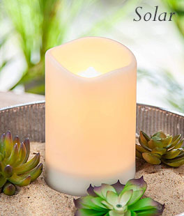 Solar Outdoor White Resin Candle 4 x 6 Inch - Heavy Weighted Base