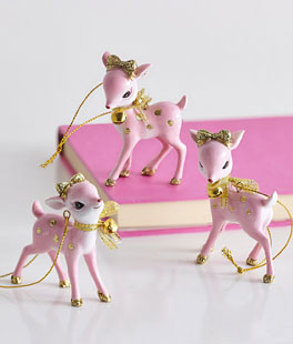 Pink Retro Deer Ornament Set of 3 - NEW 2024