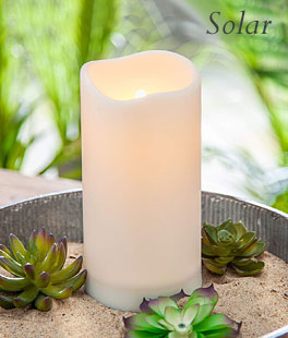 Solar Outdoor White Resin Candle 4 x 8 Inch - Heavy Weighted Base