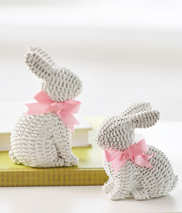 White Woven Bunnies With Bows Set of 2 - NEW 2025