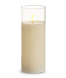 Clear Glass Flameless Candle 3 Inch x 8 Inch Ivory Pillar - Remote Ready