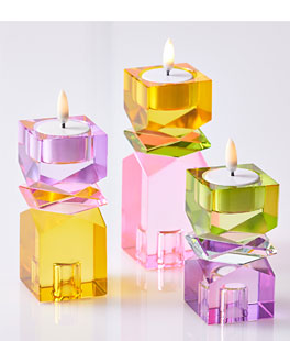 Square Cut Crystal Candle Holders Multicolor Set of 3 - NEW 2025