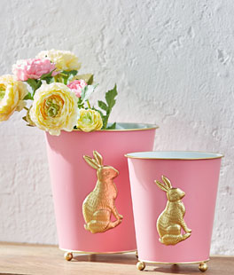 9" Pink Bunny Cache Pots Set of 2 - NEW 2025