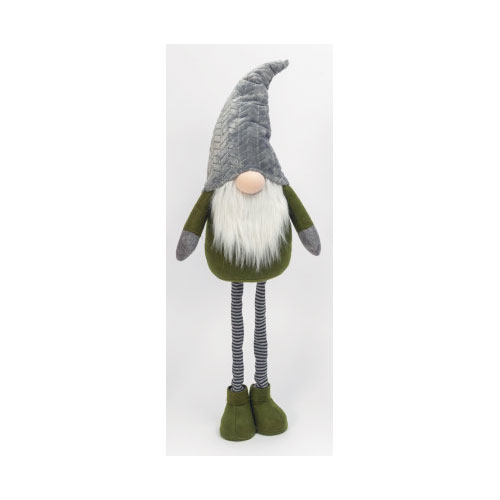 Holiday Gnome With Extendable Legs - Grey Hat, Striped Legs - 46 Inch