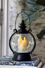 Moving Flame Black 3 Candle Lantern - 10 Inch Battery Operated