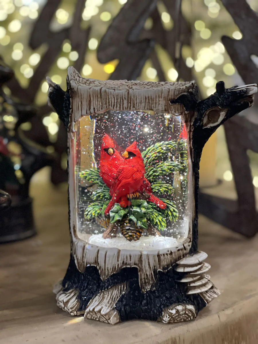 Red Cardinals Inside an Old Tree Lighted Water Lantern - NEW 2024