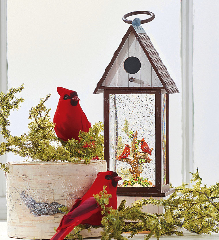 cardinal lighted lantern