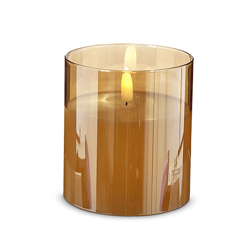 Gold Glass Flameless Candle 3.5 Inch x 4 Inch Ivory Pillar - Remote Ready