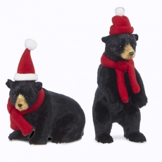 Black Bear With Scarf and Hat Ornaments Set of 2 - 8 Inch