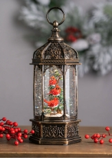 Snow Globe With 3 Cardinals Lighted Water Lantern - USB Cord Included