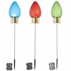 26 Inch Lighted Frosted Outdoor Christmas Light Bulb Pick - Set of 3