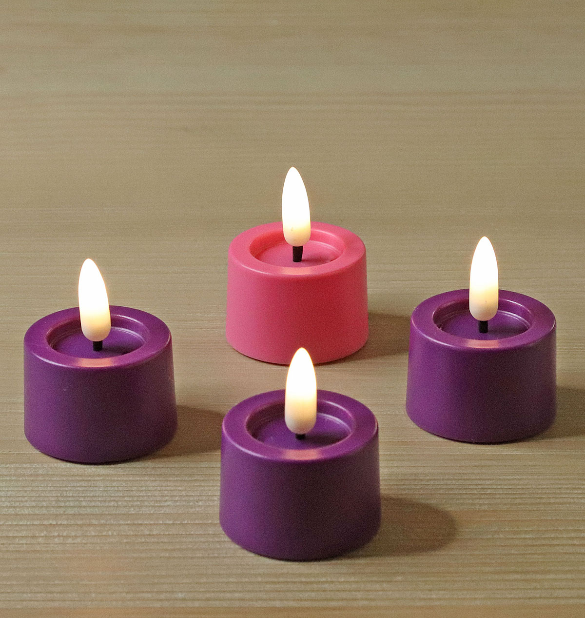 Flameless Advent Tealight Set - 3 Purple 1 Pink - Beautiful Warm White LED