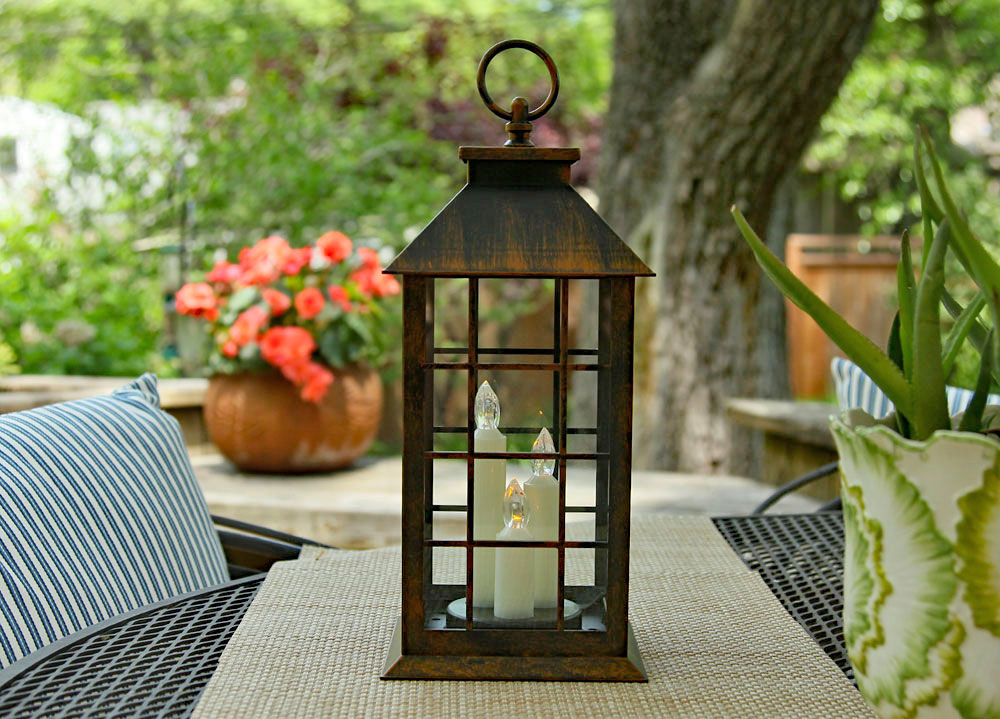 Illuminated Garden: Flameless Outdoor Antique Bronze Candle Lantern - 12  Inch