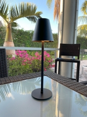 Rechargeable Cordless Table Lamp for Cafe or Patio Dimmable Black Metal Finish