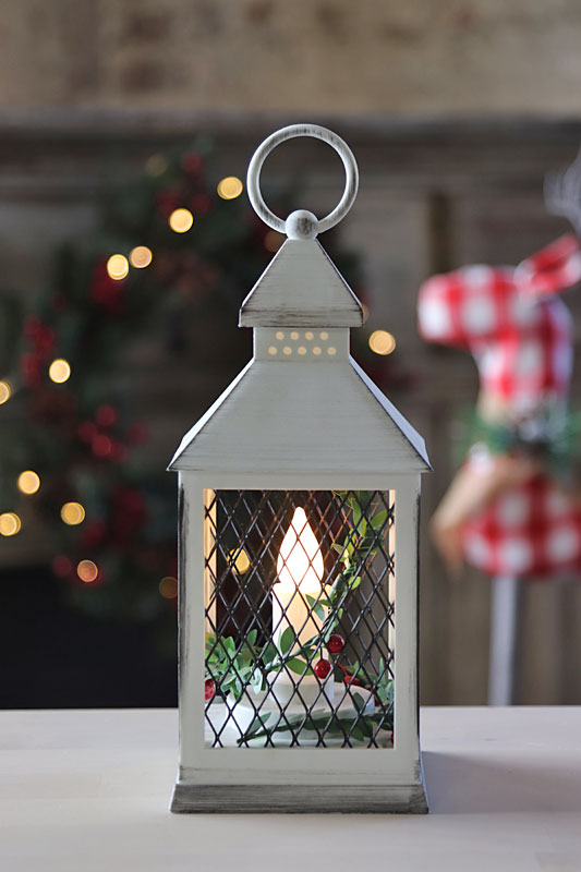 Holiday Brushed White Candle Lantern With Berries and Holly - 9.25 Inch ...