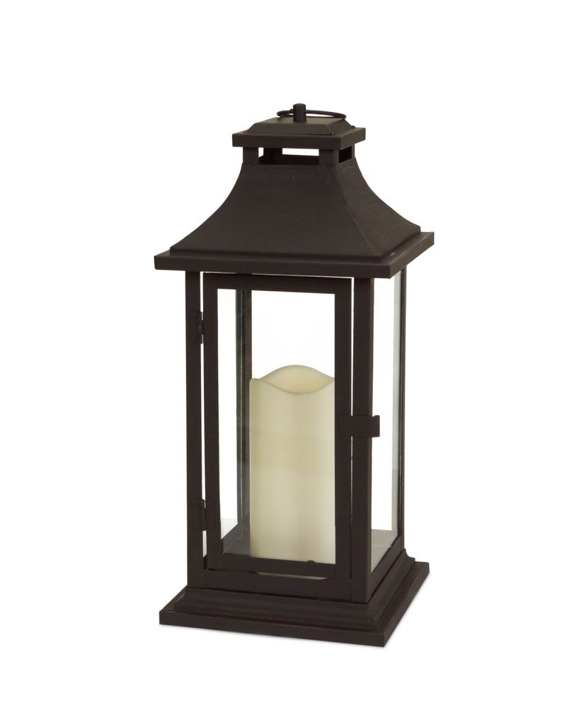 15 Inch Antique Bronze Metal Flameless Candle Lantern - 6 Hour Timer ...