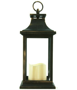 Battery Operated Antique Bronze Candle Lantern - 12 Inch
