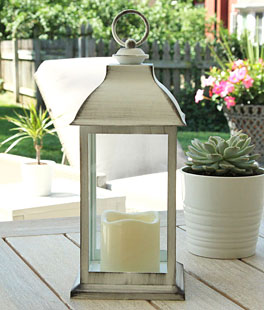 Battery Operated Brushed White Candle Lantern - 12 Inch