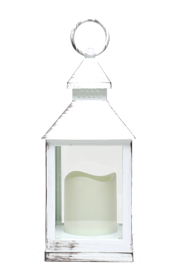 Battery Operated Brushed White Candle Lantern - 9.25 Inch 5 Hour Timer