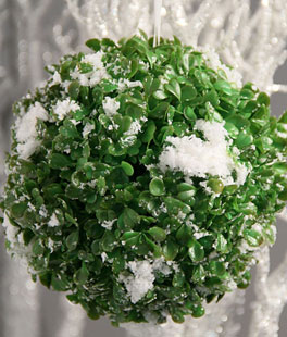 Faux Boxwood Ball - 6 Inch With Snow And Crystal Pieces