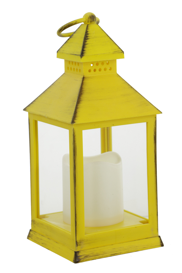 Battery Operated Brushed White Candle Lantern - 9.25 Inch 5 Hour Timer