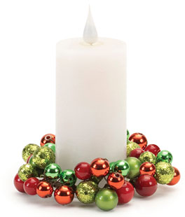 Mini Ball Wreath Candle Ring - Red and Green